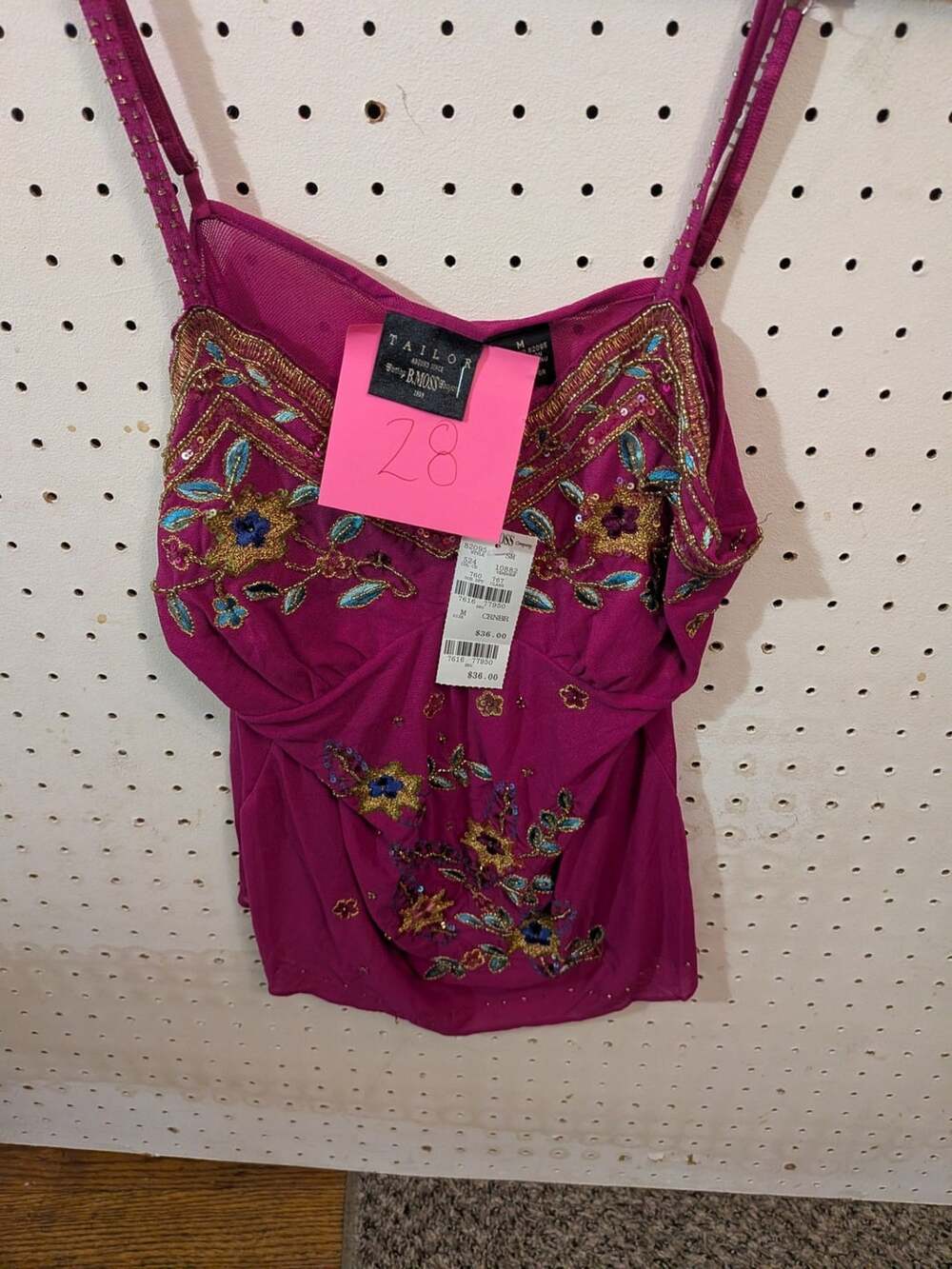 Tailor B. Moss Fuchsia Embellished Beaded and Sequined Cami Tank Top
